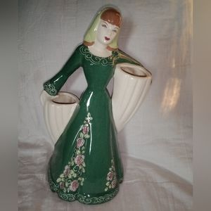 Vintage Weil Ware Pottery Pioneer Woman Double Vase Planter 1940s
